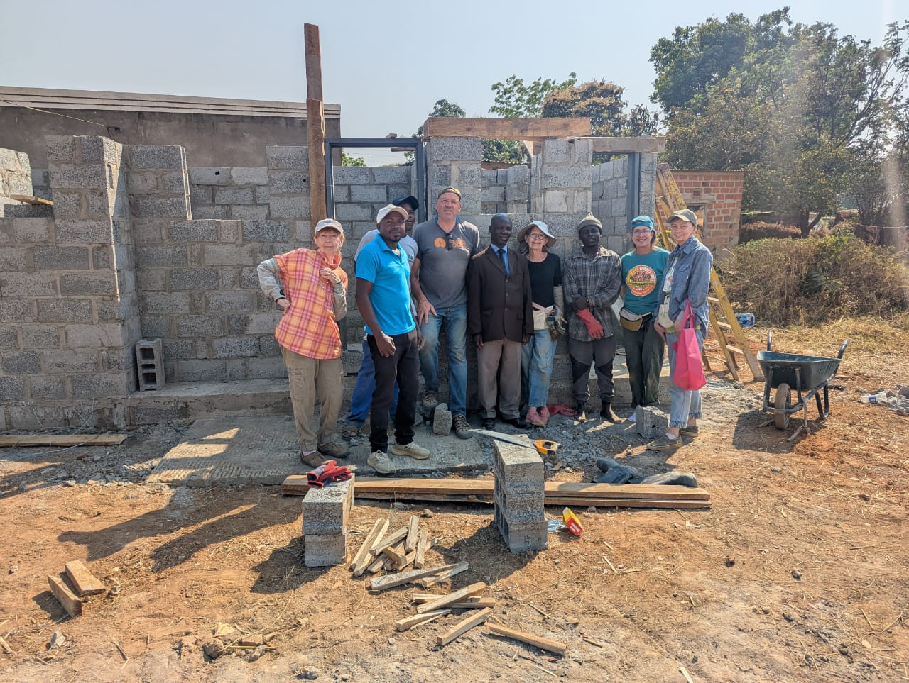 Volunteers and locals building
